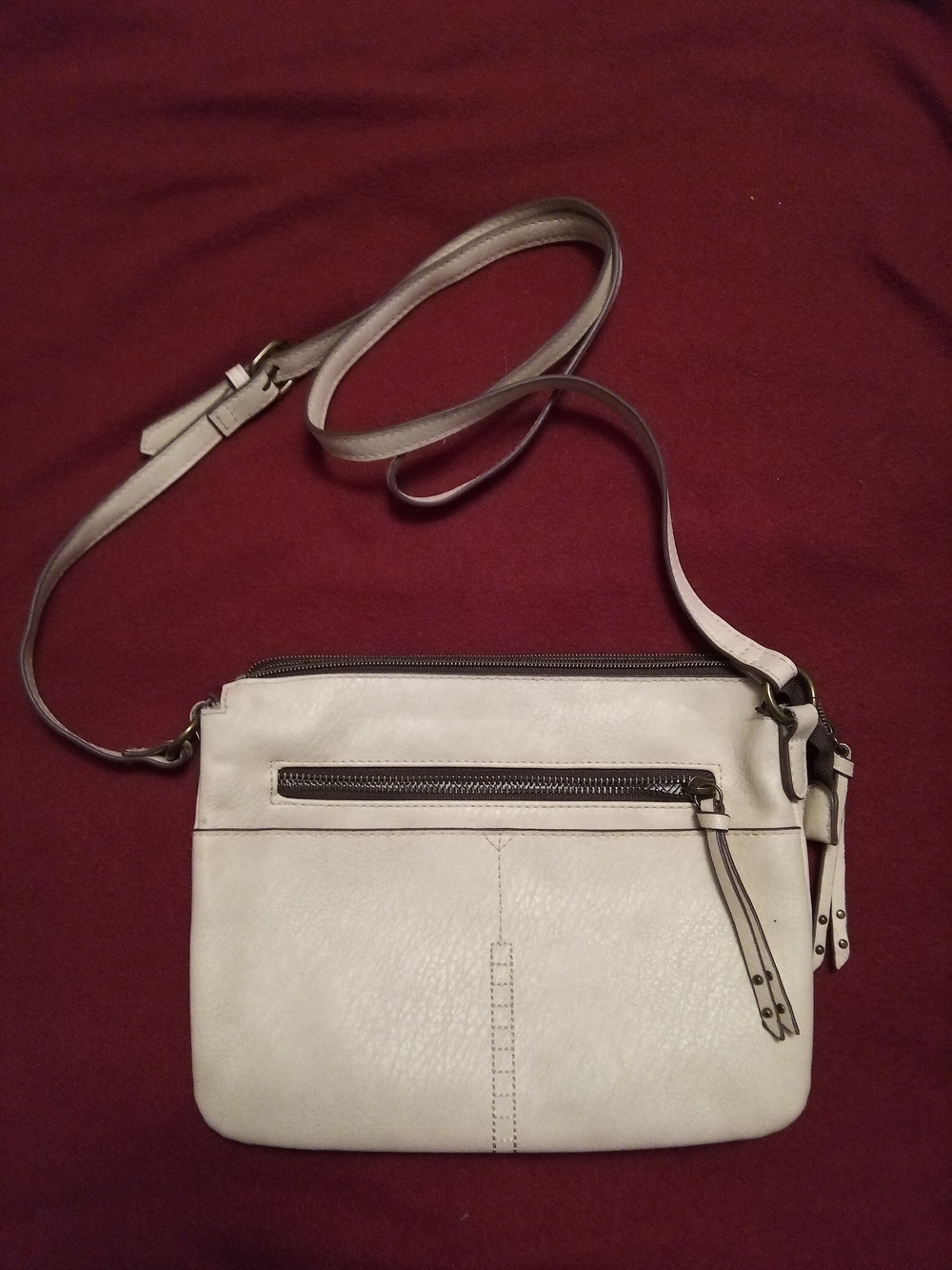 Source Unknown Cream Leather Crossbody with Front Zip Pocket